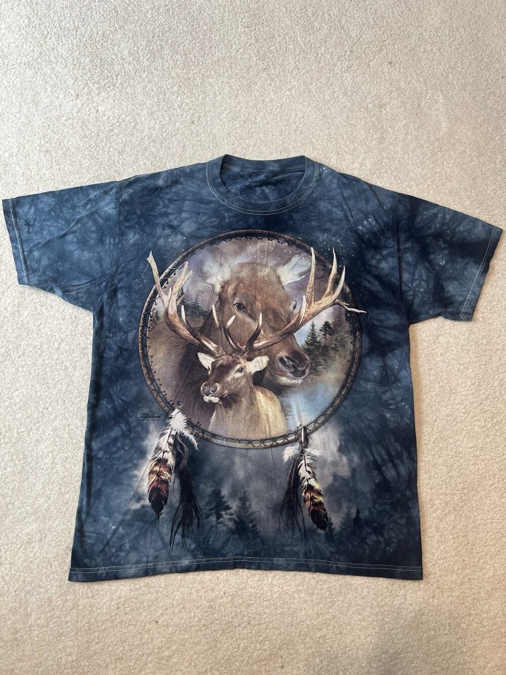Vintage The Mountain Elk T Shirt Blue Tie Dye Large Deer Wildlife Graphic Tee